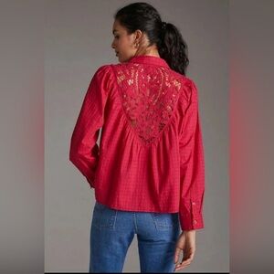 Anthropologie Pilcro Lace-Back Pink ButtonDown in Medium
